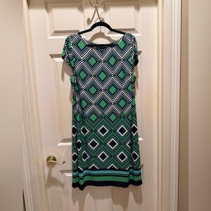 Jessica Howard Green & Navy Geometric Midi Shift Dress Size XL.   NWT
